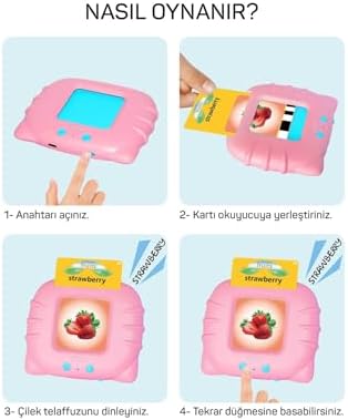 Erken Öğrenim Kartları- Ingilizce Konuşan Sesli Flash Kartlar 112 Kart 224 Görsel Pembe