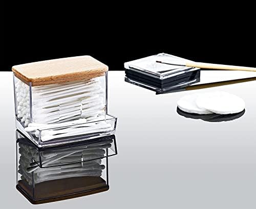 Ahşap Görünümlü Kapak 3'lü Organizer Set, Modern Pamukluk Düzenleyici Şık 3'lü Pamukluk Set - Şık ve Fonksiyonel Ahşap Görünümlü Kapaklı - Mutfak ve Banyonuzu Düzenleyin! - Görsel 3