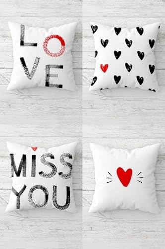 Alternative view of Miss You Love Sevgili Temalı Gizli Fermuarlı Kırlent Kılıfı Koltuk Yastık Kılıfı Takım(4adet), Gri-Kırmızı-Beyaz 43 x 43