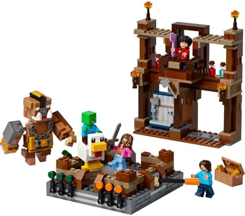 Orman Malikanesi Dövüş Ringi 21272-10 Yaş Üzeri Kız ve Erkek Çocuklar için Tavuk Jokey ve Duruşu Ayarlanabilir Büyük Domuz Minifigürleri İçeren Yaratıcı Oyuncak Yapım Seti (491 Parça)