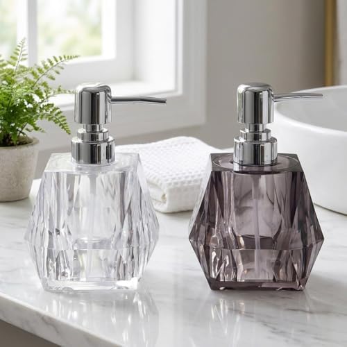 1 Adet Akrilik Sıvı Sabunluk Seti (200 ml) - 2 Farklı Renkli Kırılmaz Şeffaf Banyo ve Mutfak Düzenleyici Şık Losyon ve Sabun Pompası Organizer (Asorti)