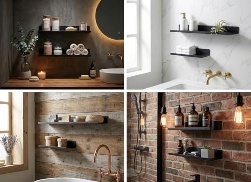 Alternative view of 2'li Yapışkanlı Siyah Metal Banyo Rafı Seti – Suya Dayanıklı Paslanmaz Çelik Duş Organizeri – Delmeden Duvara Monte Şampuanlık Sabunluk Raf – Modern Mat Siyah Duş Rafı Takımı(2 Li Raf)