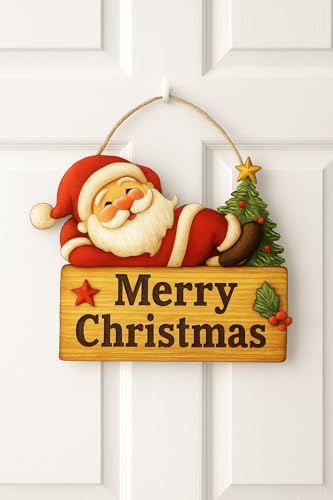 Keyifli Noel Baba Yılbaşı Ahşap Kapı Süsü Noel Kapı Süsü, Yılbaşı Süsü Yılbaşı Temalı Hediyeler (25-20 cm) - Görsel 2