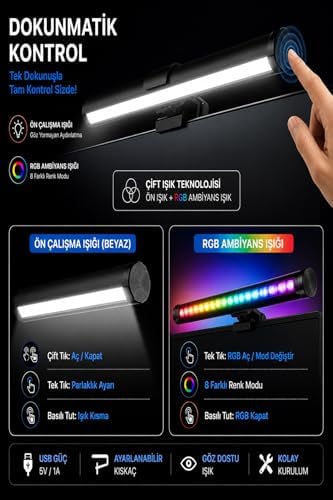 Neo Vista Dokunmatik Monitör Üstü LED Aydınlatma – RGB Ambiyans & 3 Renk Işık Ayarlanabilir - Görsel 3