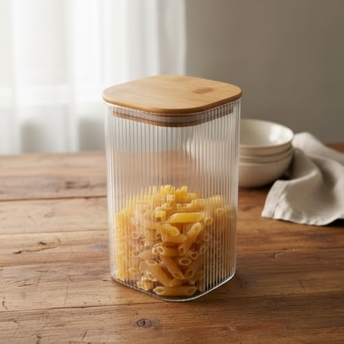 Alternative view of 10x20 cm Bambu Kapaklı Kare Cam Saklama Kavanozu - Vakumlu Ekstra Uzun Boy Şeffaf Erzak Kabı Spagetti Makarna Bakliyat Kutusu ve Mutfak Düzenleyici Organizatör