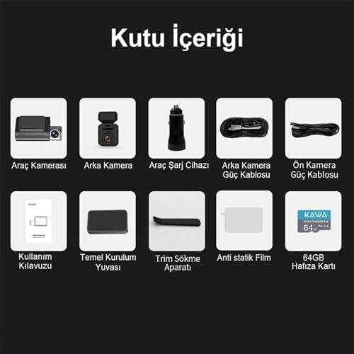 Kawa D7 2 Kameralı Ön ve Arka 4K+1080P HDR Wi-Fi 6 ve GPS'li Araç Kamerası