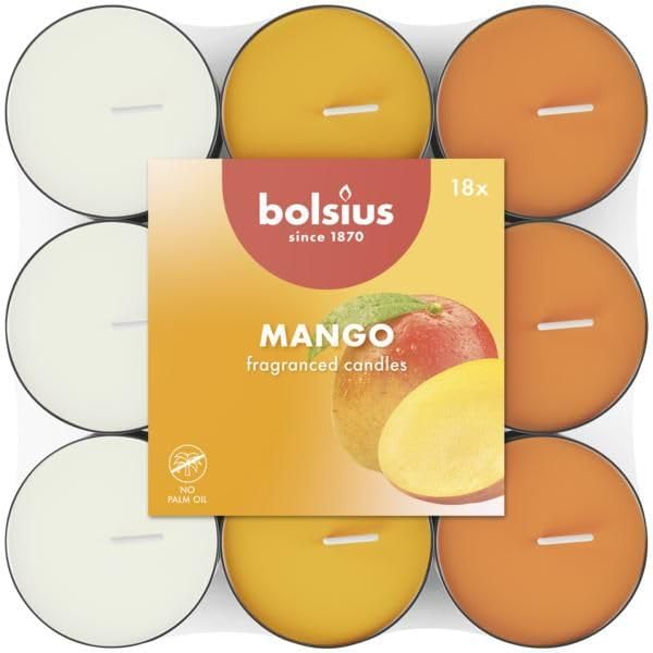 Bolsius Kokulu Tealight Mum, Mango Kokulu, Karışık Renkli, 18'li Paket, 3,5 Saatlik Yanma Süresi - Ev Mumu - İç Dekorasyon - Doğal Özler - Doğal Vegan Balmumu İçerir - Palmiye Yağı İçermez - Görsel 2