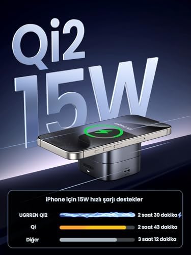 MagFlow Qi2 sertifikalı 15W 2'si 1 arada katlanabilir şarj istasyonuşarj standı iPhone 16,16 Pro,16 Pro Max,15,14,13, AirPods için MagSafe şarj cihazı ile uyumlu, bekleme işlevini destekler - Görsel 3