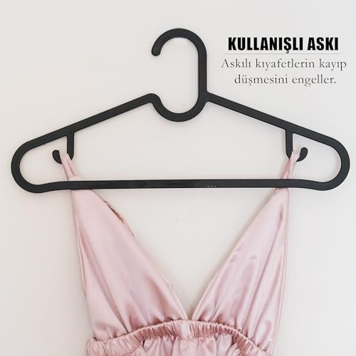 Plastik Slim Askı, Elbise Askısı, Siyah Askı (Standart, Adet, 10) - Görsel 3