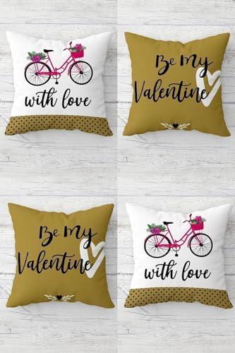 Alternative view of Be My Valentine Sevgili Bisiklet Gizli Fermuarlı Kırlent Kılıfı Koltuk Yastık Kılıfı Takım(4adet), Haki-Beyaz 43 x 43
