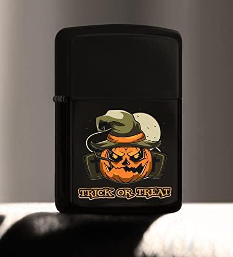 Halloween Trick or Treat Tasarımlı Renkli Baskılı Siyah Benzinli Metal Çakmak