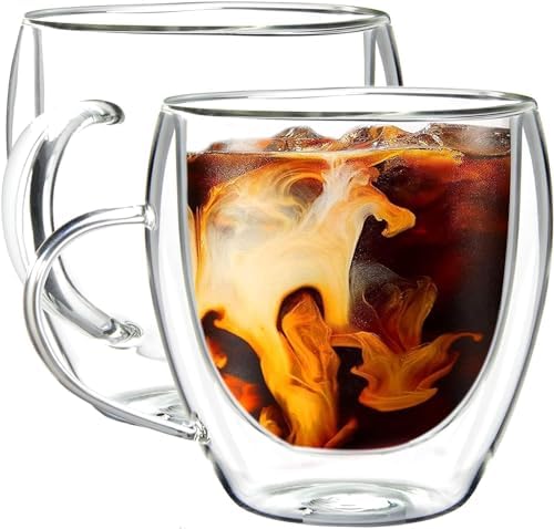 2 Adet 250 ML Çift Cidarlı Isı Yalıtımlı Kulplu Cam Şeffaf Kupa MIT1009 - Görsel 3