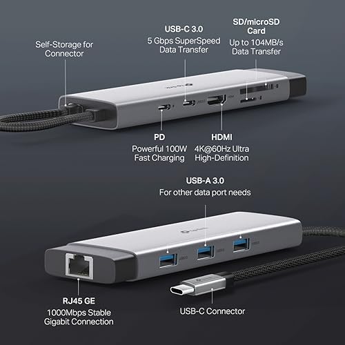 UH9120C, 4K 60Hz HDMI, Gigabit RJ45 Port, 100W Hızlı Şarj, SD ve MicroSD Kart Yuvası, 5Gbps Data Transfer Hızı, 9'u Bir Arada USB-C Hub