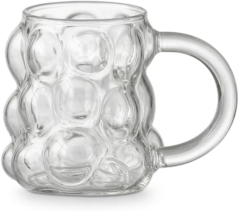 Boncuk Desenli Borosilikat Cam Bardak, 350 Ml Geniş Kapasite, Isıya Dayanıklı Yapı, Bulaşık Makinesinde Yıkanabilir, Ev Ofis Restoran İçin Uygun Kulplu Kahve Espresso Sunum Bardağı