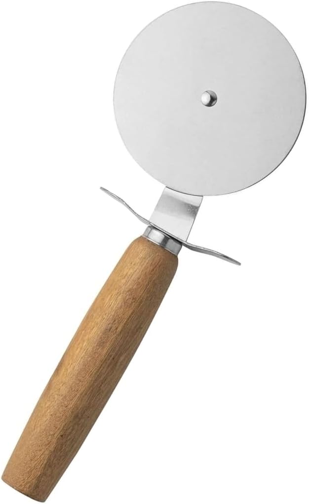 Pizza Kesici – Ahşap Saplı Paslanmaz Çelik, Yuvarlak Bıçaklı Pizza Dilimleyici | Ergonomik, Dayanıklı, Şık Tasarım