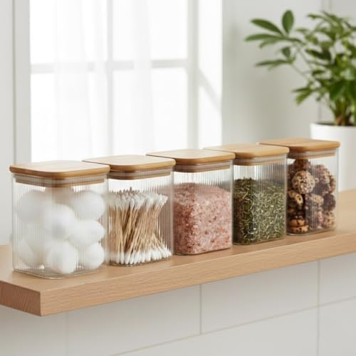 Alternative view of Bambu Kapaklı 200 ml Kare Cam Kavanoz – Çizgili Şeffaf Tasarım, Sızdırmaz Silikon Contalı Saklama Kabı