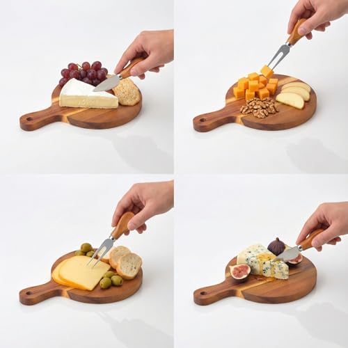 Doğal Akasya Peynir Sunum Tahtası ve Servis Seti – 25x17 cm Saplı Mini Kesme Tahtası, Yanında Özel Bambu Saplı Peynir Bıçağı ve Çatalı İle (3 Parça) - Görsel 3