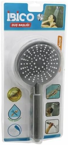 Premium Duş Başlığı, Yuvarlak 11cm, Kademeli Vakumlu, Krom-Gri Gövde, Beyaz-Gri Zemin, 14cm Saplı, Büyük Boy