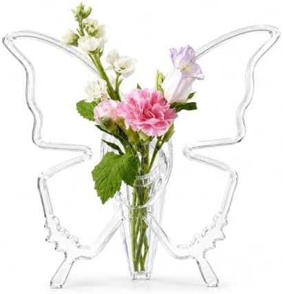 Mini Kelebek Vazo Şeffaf Plastik Akrilik Vazo, 20x19 cm Dekoratif Çiçeklik, Masa Üstü Salon Yatak Odası Ofis Süs Vazosu, Modern Kelebek Tasarımlı Şeffaf Çiçek Vazoluğu - Görsel 2