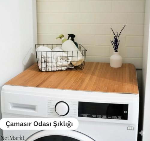 Alternative view of Lüks Bambu Banyo Paspası & Mutfak Matı | Kaydırmaz Tabanlı, Suya Dayanıklı | Çamaşır Makinesi Üstü Dekoratif Örtü Olarak Kullanılabilir | Doğal Ahşap Görünümlü