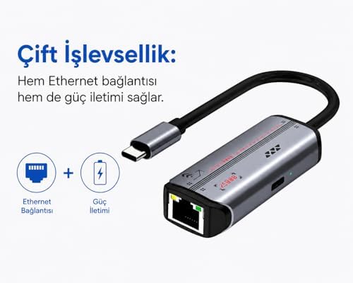 USB-C 2.5G+PD Ethernet Adaptörü 2500Mbps Gigabit Ağ Bağlantı Dönüştürücü PD Destekli USB-C Ethernet Converter Kablolu İnternet Adaptörü Laptop ve PC Uyumlu | ZR1280
