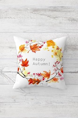Alternative view of Happy Autmn Sonbahar Yaprakları Gizli Fermuarlı Kırlent Kılıfı Koltuk Yastık Kılıfı Takım(4ADET), Sarı-Kahverengi 45 x 45