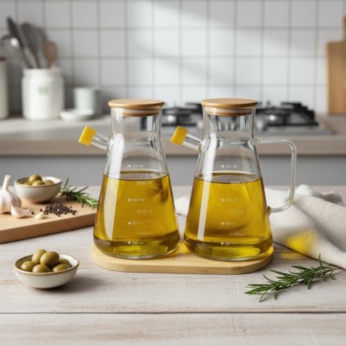Alternative view of 2'li Büyük Boy Şeffaf Cam Yağdanlık Seti - Bambu Kapaklı ve Standlı Elmas Desenli Yağlık Sirkelik (2 x 900 ml)