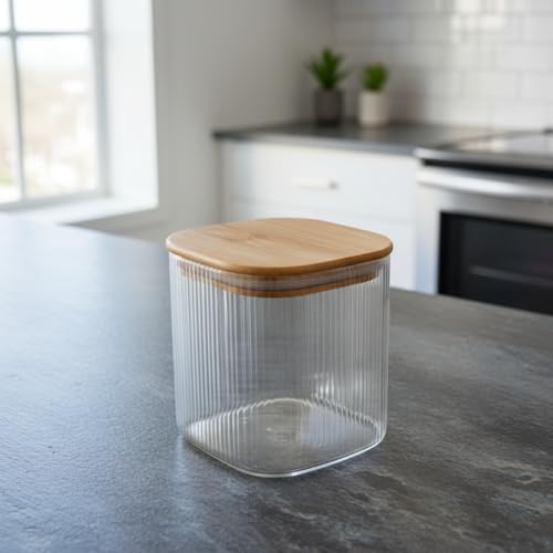 Alternative view of Bambu Kapaklı Kare Cam Saklama Kavanozu (10x10 cm) - Vakum Kapaklı Şeffaf Erzak Kabı ve Mutfak Düzenleyici Organizatör