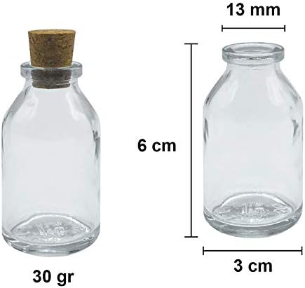 Şeffaf 25 ml / 25 cc Mantar Tıpalı Boş Cam Şişe 12 Adet