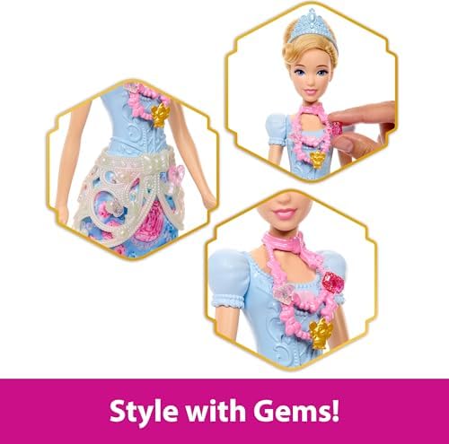 Mattel Filmden ilham alan Mattel  Prensesi Cinderella bebek, aksesuarlar, kalp şeklinde değerli taş kutusu ile çocuk yüzüğü dahil 8 sürpriz ve 9 parça, JHL50