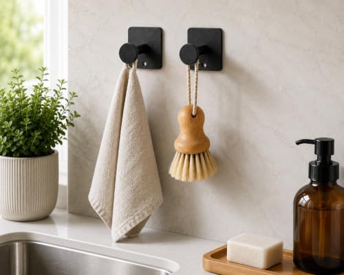 Tekli Yapışkanlı Metal Siyah Askı, Delmeden Duvara Monte Havlu Askısı, Çanta Askısı, Mutfak Banyo Askısı, Paslanmaz Yapışkanlı Duvar Askısı, Modern Kare Tabanlı Askı Aparatı