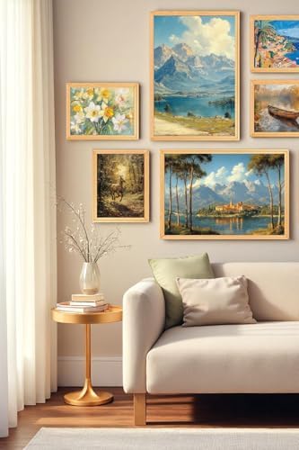 8’li Ahşap Çerçeveli Tablo Seti –Çiçek Temalı– 35x50 ve 20x30 cm – Dekoratif Duvar Tablosu-Çiçek - Görsel 3