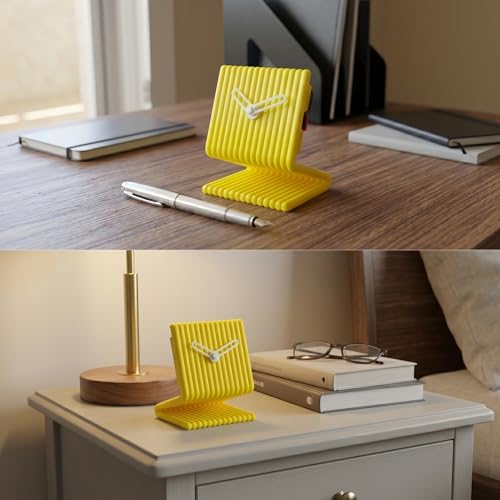 Alternative view of Dekoratif Masa Saati Sarı - Sessiz Analog Tıklamayan, Modern Minimalist, Ofis Çalışma Masası ve Yatak Odası Başucu Saati, 9x11 cm Küçük, Pille Çalışan