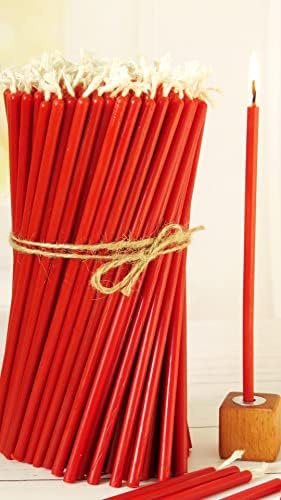 (50 Adet) Balmumu Mum Ve (3 Adet) Özel Dizayn Ahşap Mumluk Dilek Mumu Doğal Petek Mum Tören Parti Doğum Günü Beeswax Candle (Kırmızı)