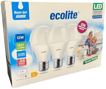 12W LED Ampul 3’lü Paket | 1521 Lümen, 6500K Beyaz Işık, 100W Eşdeğer, E27 Duy, Enerji Tasarruflu, 220V, Dim Edilemez
