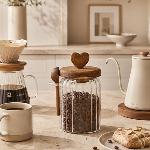 Ahşap Kapaklı Cam Kavanoz 570 ML Kaşıklı | Hava Geçirmez Baharatlık Çay Kahve Şeker Saklama Kabı - Görsel 3