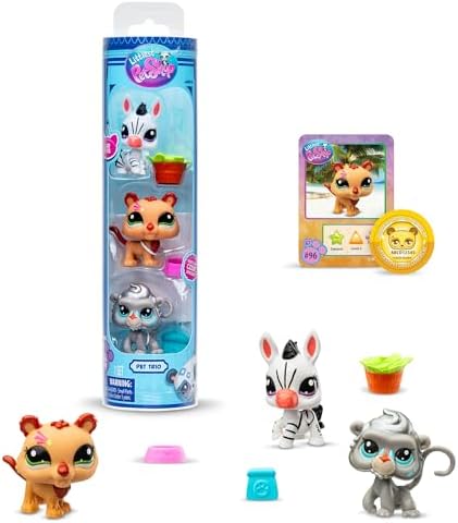 Littlest Pet Shop Bandai Zoo Pets BF00597 seti, 3 evcil hayvan, aksesuar, koleksiyon kartı ve sanal kod, 7. nesil, evcil hayvanlar #96, #97, #98, 4 yaşından büyük çocuklar +