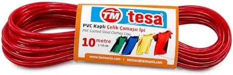 Alternative view of Tesa PVC Kaplı Çelik Çamaşır İpi 10 Metre – Dayanıklı Paslanmaz Çelik İç Telli Çamaşır Asma İpi | Güçlü Taşıma Kapasiteli Kırmızı Çamaşır İpi