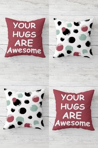 Alternative view of Your Hugs Are Awesome Sevgili Gizli Fermuarlı Kırlent Kılıfı Koltuk Yastık Kılıfı Takım(4adet), Bordo-Yeşil 43 x 43