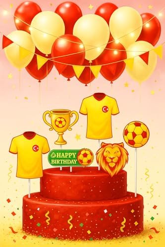 Alternative view of Futbol Temalı Pasta Süsleme Seti, Sarı-Kırmızı Renkli, 6 Parça, Doğum Günü Dekorasyonu