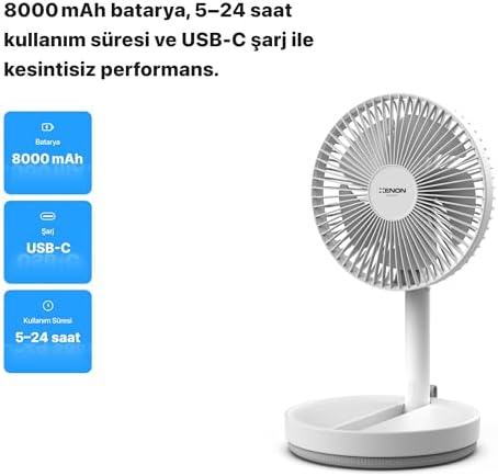 Xenon Smart Akıllı Vantilatör | 8000 mAh Taşınabilir Şarjlı 4 Kademeli Masaüstü Fanı Ayaklı Vantilatör X6103 - Görsel 3
