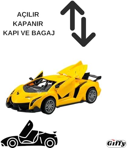 Oyuncak Uzaktan Kumandalı Şarjlı Kapıları Ve Bagajı Açılan 24 Cm Drift Spor Arabası Işıklı 1:18 Ölçek (Sarı) - Görsel 3