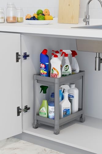 2 Katlı Tekerlekli Düzenleyici Raf Gri, Minihome2katlı