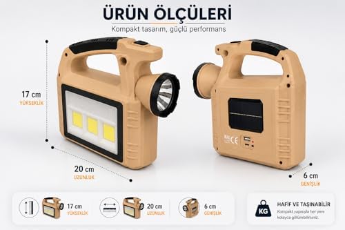 Alternative view of MAX Energy 3in1 Güneş Enerjili Taşınabilir Fener, Çok Amaçlı Güneş Enerjili Projektör, Profesyonel Güçlü Işıklı Şarjlı LED,Trekking & Balıkçılık, Kamp & Acil Durum Şarjlı, Taşınabilir, Çok Amaçlı Krem