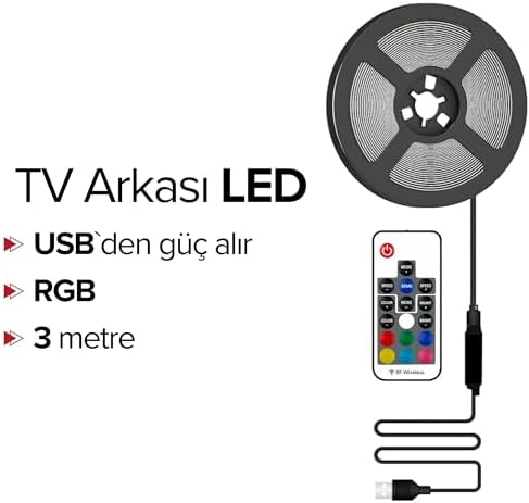 Tv Arkası Animasyonlu RGB Şerit Led Seti Kumandalı 3 Metre - Cata - 5v Usb girişli