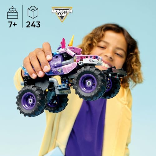 Jam Sparkle Smash Çek–Bırak 42220 – 7 Yaş ve Üzeri Çocuklar için Işıltılı Yıldızlar ve At Boynuzu gibi Detaylar İçeren Canavar Kamyon Oyuncak Yapım Seti, Hediye Fikri (243 Parça) - Görsel 3