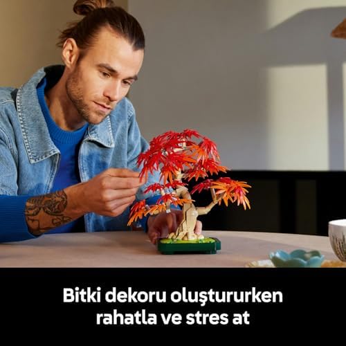 Japon Kırmızı Akçaağaç Bonsai Ağacı 10348 - Kırmızı ve Kehribar Sarısı Yapraklara Sahip Yapay Bitki İçeren Sevgililer Günü'ne Özel Model Yapım Seti (474 Parça)
