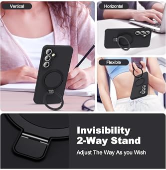 Alternative view of -  Galaxy S24 FE ile uyumlu Kılıf Magsafe ile uyumlu Halkalı Extra Standlı içi Kadife Yumuşak Renkli Silikon Kapak - Açık Pembe