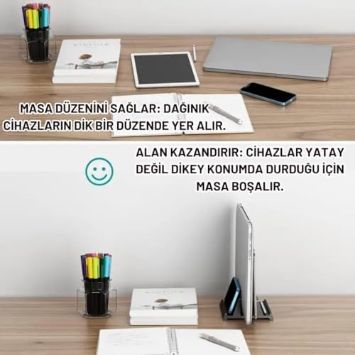 Coofbe 3 Bölmeli Metal Genişlik Ayarlamalı Masaüstü Dikey Macbook Laptop Notebook Standı Telefon Tablet Standı - Görsel 3