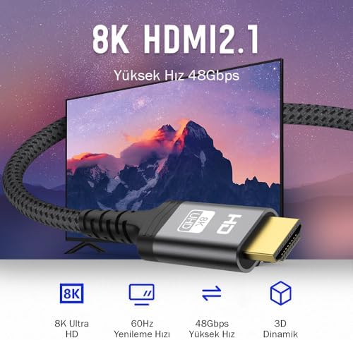 Alternative view of (3 metre) HDMI 2.1 Kablo 8K 60Hz 4K 120Hz 48Gbit/s Yüksek Hızlı, HDMI Kablo TV/PS5/PS4/ Xbox Series X/Monitör ile uyumlu